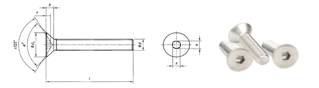 DIN 7991 Hex socket countersunk head cap screws schematic